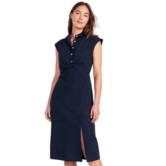 Old Navy Dresses Old Navytwist Front Defined Waist Navy Midi Shirt